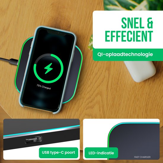 Strex Wireless Charger 15W - Inklusive Kabel - QI-Schnellladegerät - Wireless Charger - Schnellladegerät - LED-Anzeige