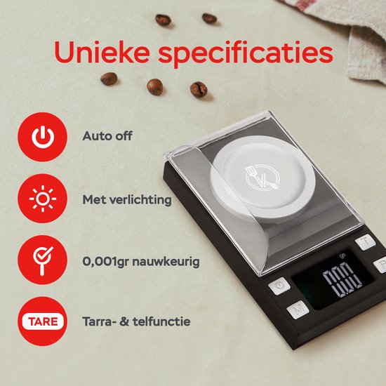 Kitchenwell digitale Mini-Präzisionsküchenwaage - 0,001 bis 100 Gramm - 11,0 x 6,3 cm - batteriebetriebene Taschenwaage - Küchenwaage