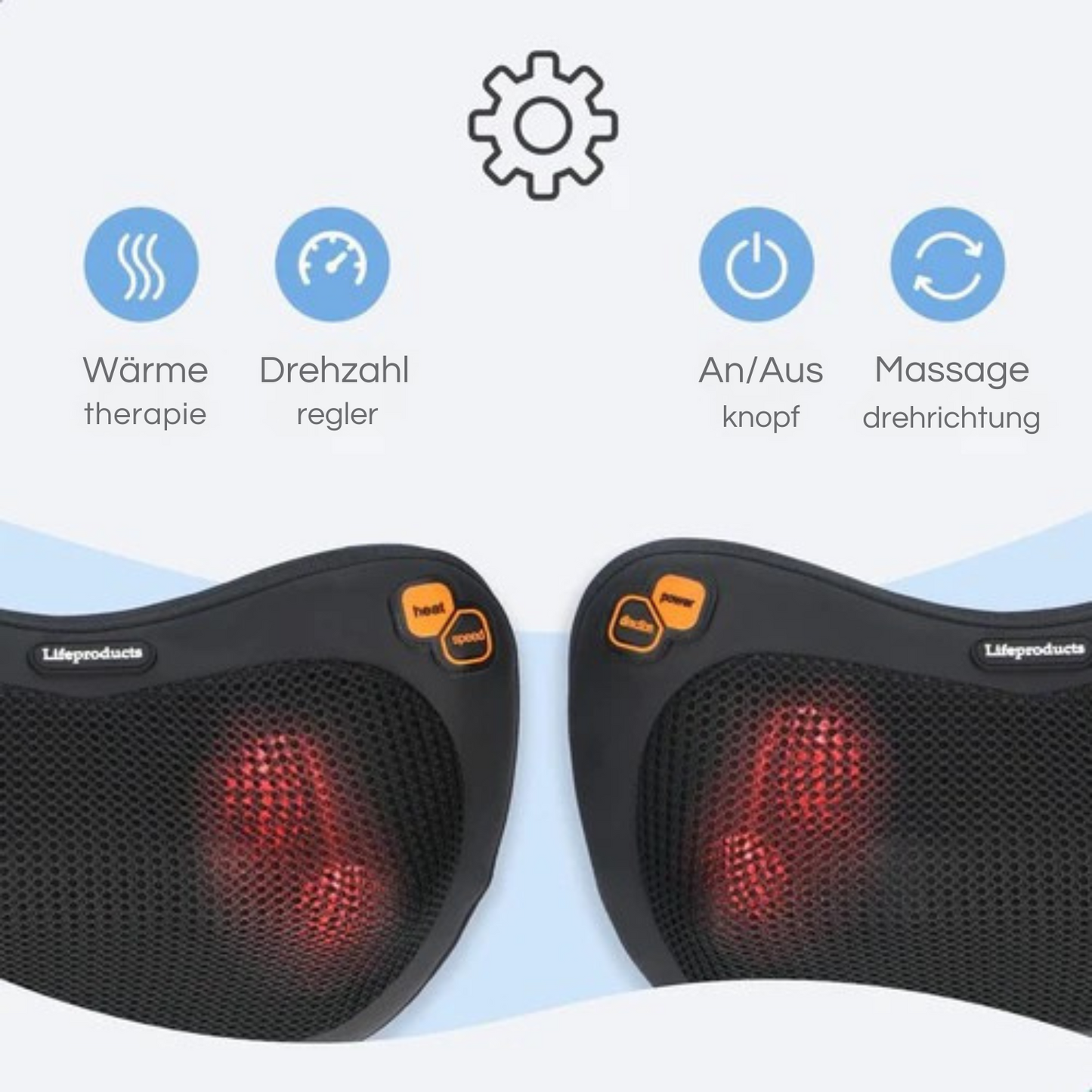 Lifeproducts - Shiatsu Massagekissen - mit Wärmefunktion - 4 Bedienknöpfe - mit WLAN - Schwarz