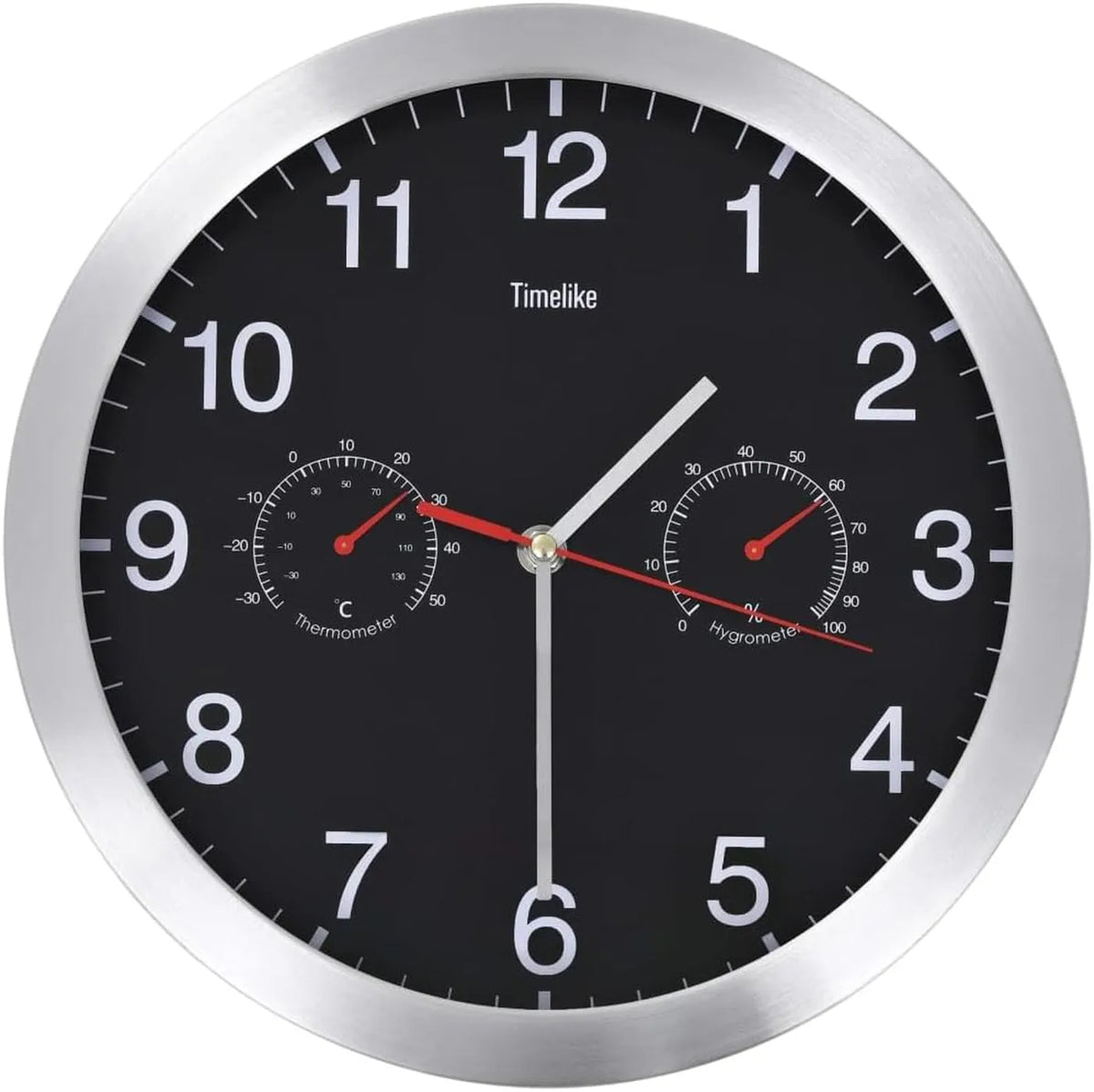 VidaXL Wanduhr Ø 30 cm mit Thermometer und Hygrometer – Präzises Quarzwerk – Aluminium, schwarz