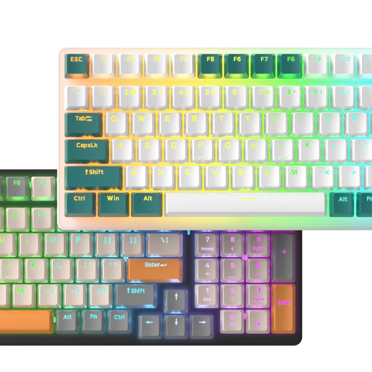 Fuegobird K3 Mechanische Gaming-Tastatur - 100Tasten - Roter Schalter - QWERTY - Mechanische RGB-Hintergrundbeleuchtung - Weiß/Grün