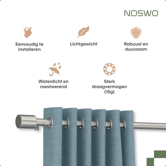 Noswo Vorhangstange - Ausziehbar - 183 bis 366 cm - Vorhangstange - Vorhangschienen komplett - Metall - 300cm - Silber