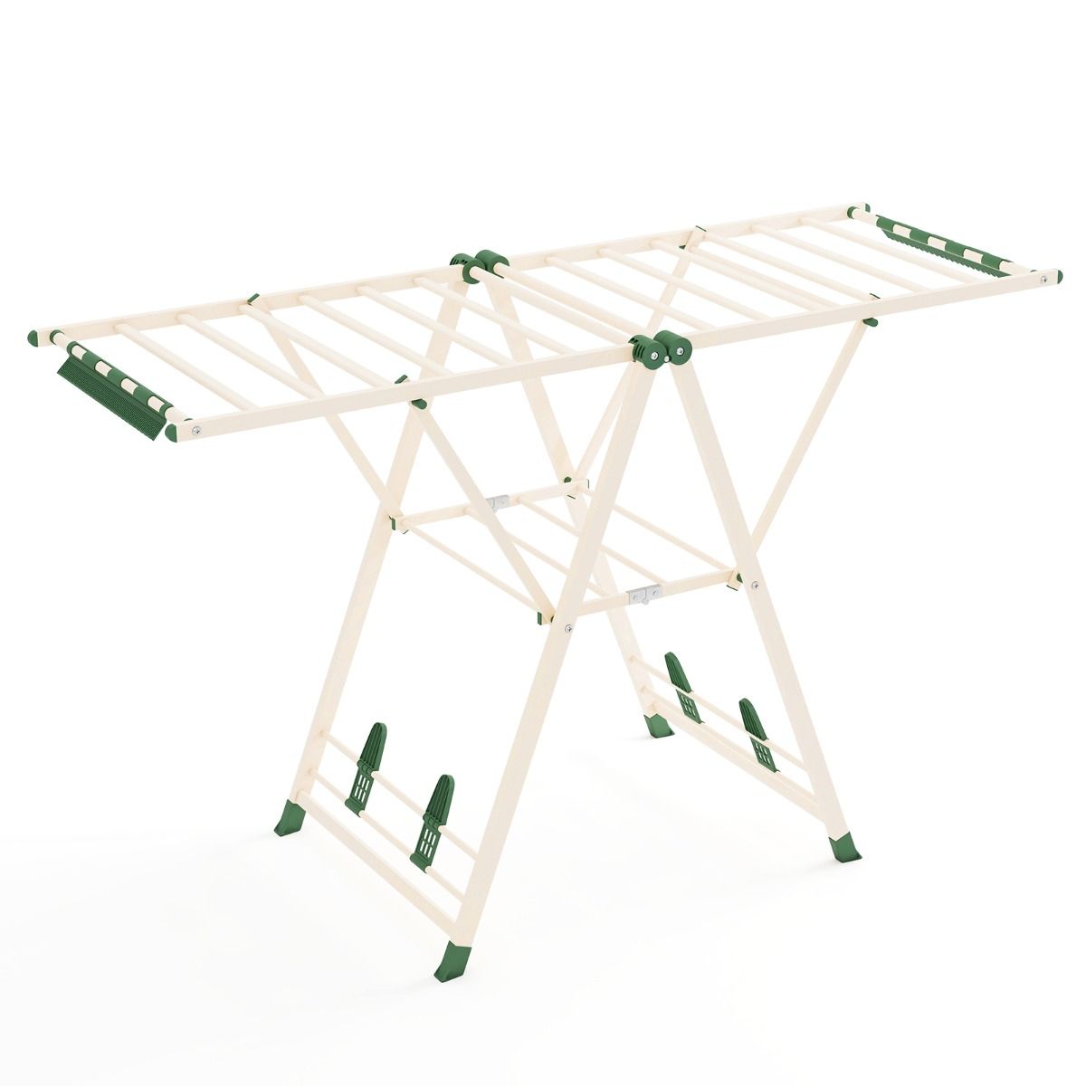 Coast Klappbarer Wäscheständer – verstellbare Arme – Sockenklammern und Schuhablagen – weiß/beige 163 cm