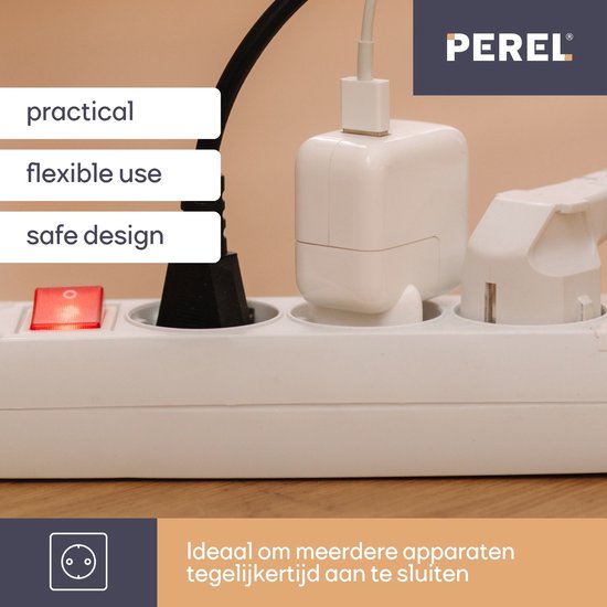 Perel Steckdosenleiste mit Schalter, 4 Steckdosen mit Schutzkontakt (Typ E), Kabel 3 m, 3G1,5, für den Innenbereich, weiß
