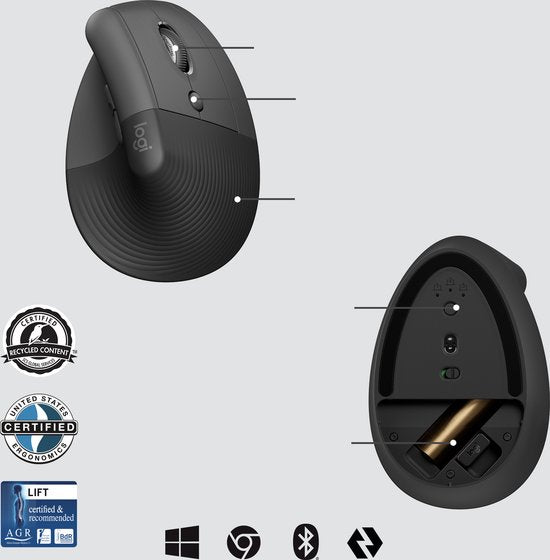 Logitech Lift-Serie – Vertikale Maus – 4000 DPI – Kabellos