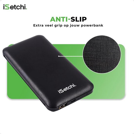 iSetchi Powerbank 10000 mAh - 4-in-1 - Eingebaute Kabel - Schwarz