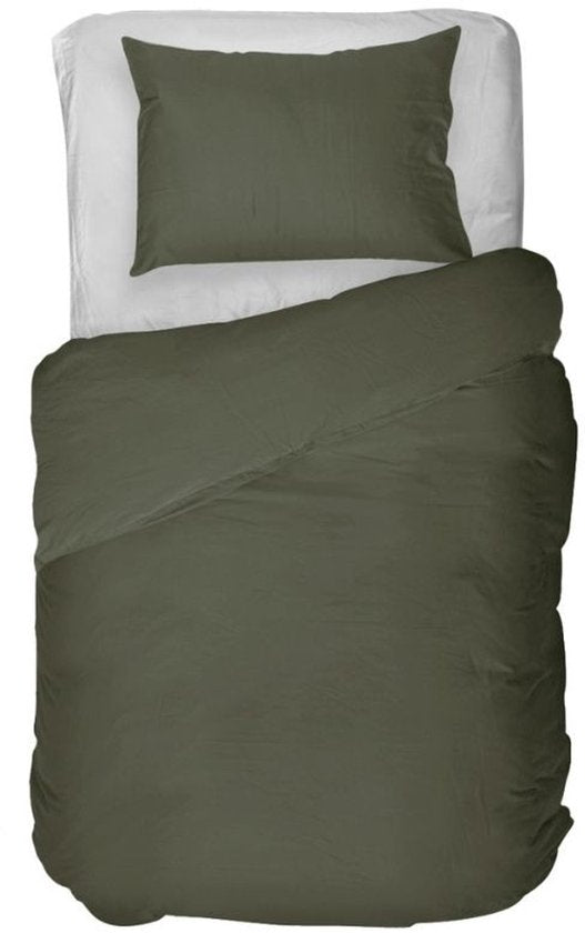 Kayori Emma Bettbezug aus Baumwollsatin – 140 x 200–220 cm + 1 Kissenbezug – Einzelbett – Dunkelgrün