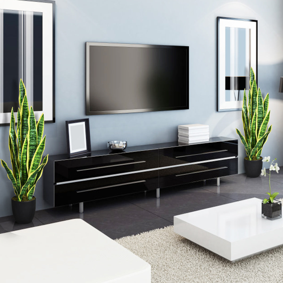 Kunstmatige slangplant met stabiele pot faux-agave kunstplant voor thuis en kantoor 90 cm geel