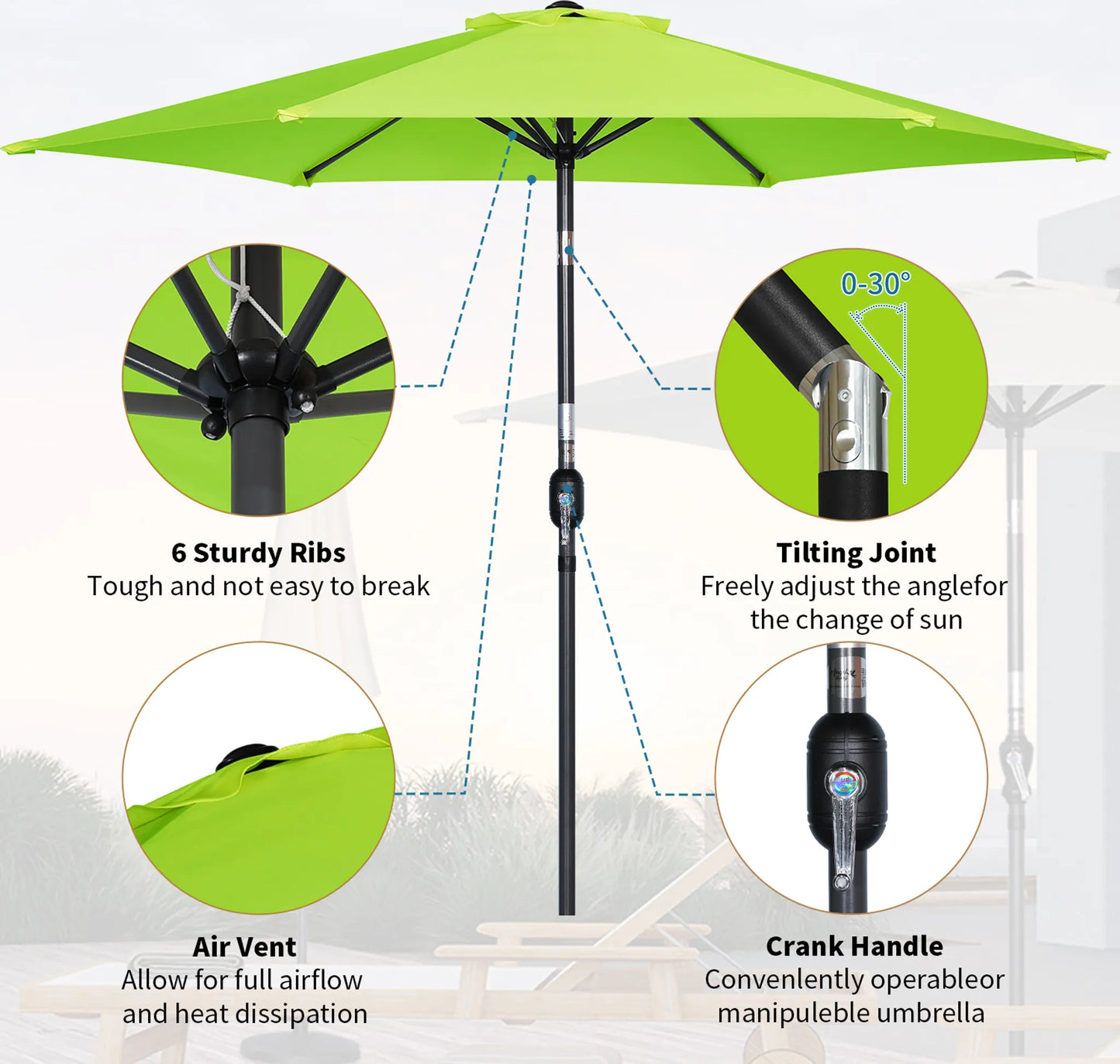 Angel Living Sonnenschirm 300 cm – rund – grün – Aluminiumgestell – Polyester-Bezug 180 g/m² – UV50+