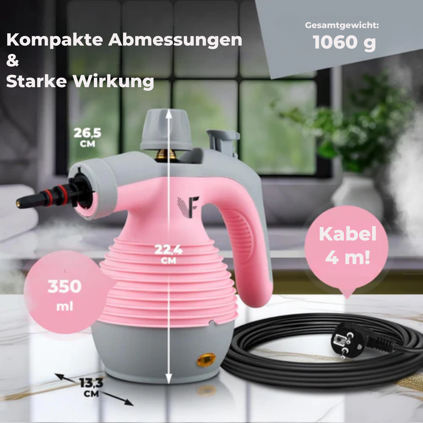 Neighbour's Friend Hand-Dampreiniger – Dampregelung – Inklusive 10 Zubehörteile – 350-ml-Tank – Rosa