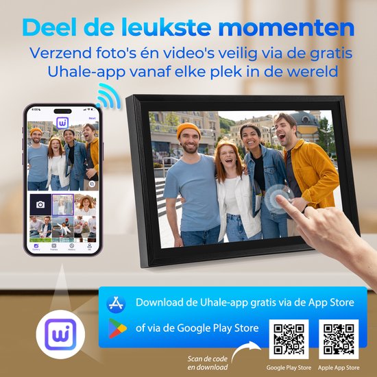 Saaf Digitaler Fotorahmen - Mit Wifi - 10,1" Touchscreen & 160GB - Mit App - Schwarz