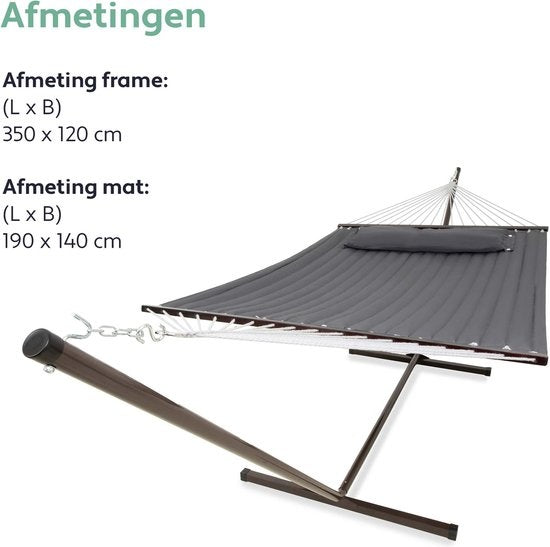 Vita5 Hängematte mit Ständer und Spreizstange - 2 Personen - Abnehmbares Kissen - Wetterfest - Dunkelgrau