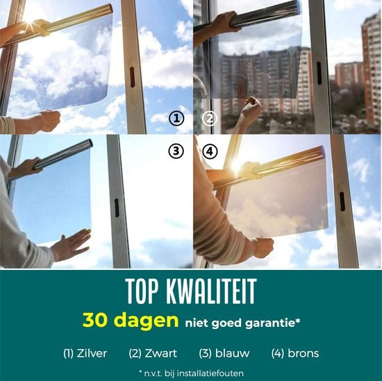 Homewell Sonnenschutz HR Fensterfolie 120x300cm - Statisch isolierende Folie mit Spiegeleffekt - Schwarz (inkl. Rakel)