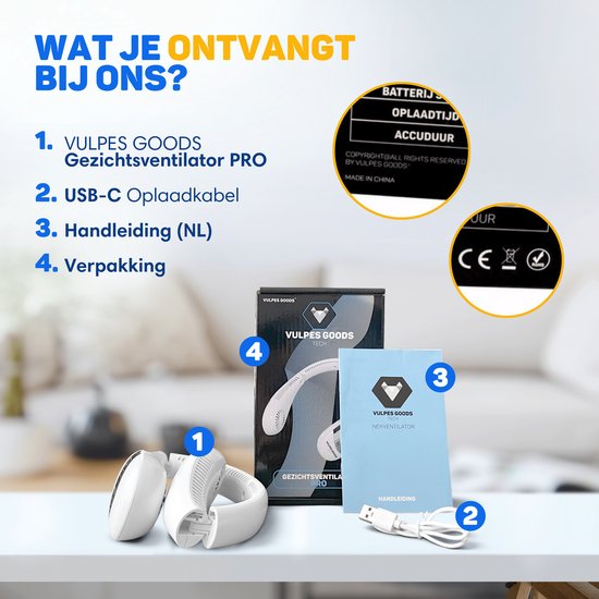 Vulpes Goods Neck Fan PRO Tragbarer Nackenventilator – 5000mAh Akku – 3 Geschwindigkeiten – USB wiederaufladbar – 360° Kühlung