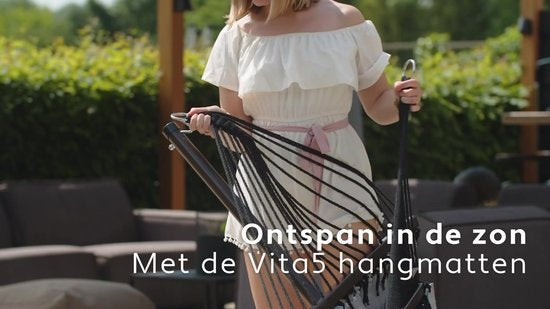 Vita5 Hängematte mit Ständer 2 Schlafplätze - Gartenhängematte mit Spreizstab und Gestell - Grau - UV-beständig - Belastbarkeit bis 200 kg