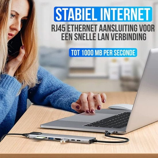 Strex 8 in 1 USB C Hub - Docking Station - USB Splitter - 4K HDMI - USB A - USB C - Ethernet - Micro SD - Geeignet für Laptop, Macbook, Windows