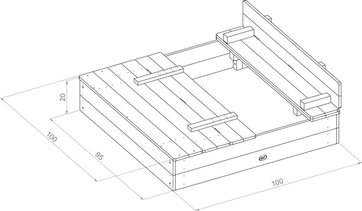 AXI Ella Sandkasten aus Holz 100 x 95 x 20 cm – Grau/Braun – Mit Deckel und 2 Sitzbänken – FSC-zertifiziertes Hemlock-Holz