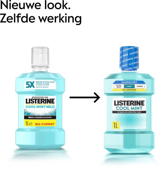 Listerine Cool Mint Mild Mundspülung, mit ätherischen Ölen, gegen Mundgeruch und Zahnbelag, milder Minzgeschmack, 1 l
