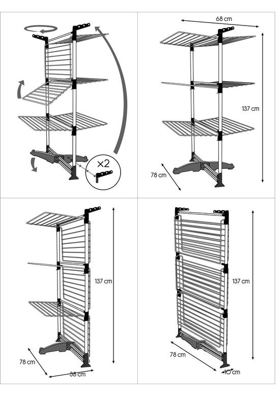 Tomado - Ciclone Trockenturm - 40 Meter Trockenlänge - Silbergrau - Zusammenklappbar - Mit Haken für Kleiderbügel - Aluminium und Metall -.