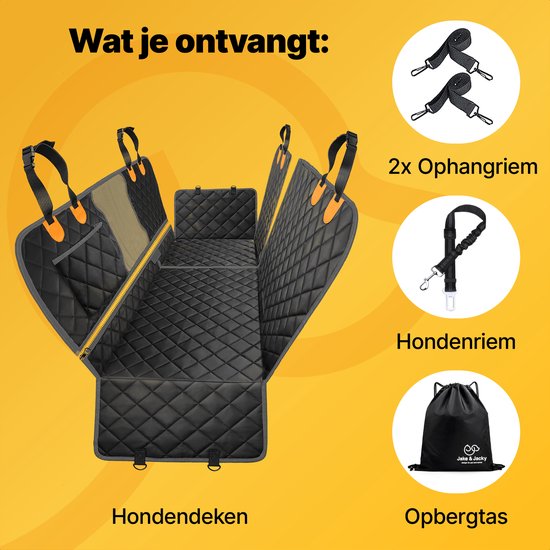 Jake und Jacky Hundedecke Auto Rücksitz und Kofferraum Luxe - Autoteppich Hund - Schutzhülle - Hundedecke - Inklusive Aufbewahrungstasche & Autogurt - 137x148 cm