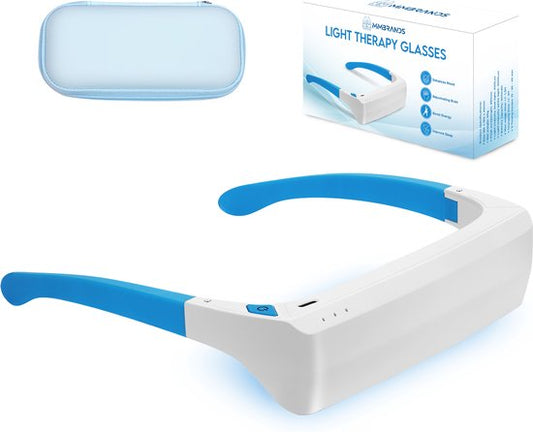 MM Brands Tageslichtlampe - Lichttherapiebrille - Winterdepression LED-Lichttherapie - Sicher für die Augen - Weiß und Blau