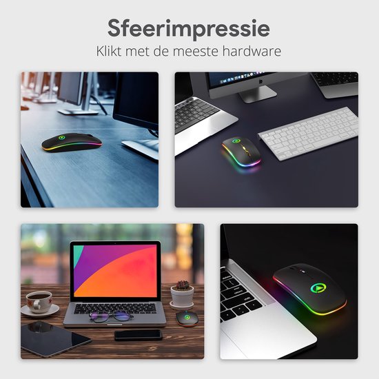 TechvavoÂ® Kabellose Maus Laptop - Computermaus - Wiederaufladbare Maus - LED-Beleuchtung - Geräuschlose kabellose Maus - Geeignet für Spiele - Schwarz