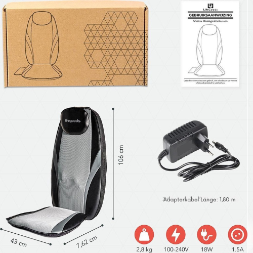 LifeGoods - Massage-Auflage mit Wärmefunktion & Fernbedienung - Shiatsu - Schwarz