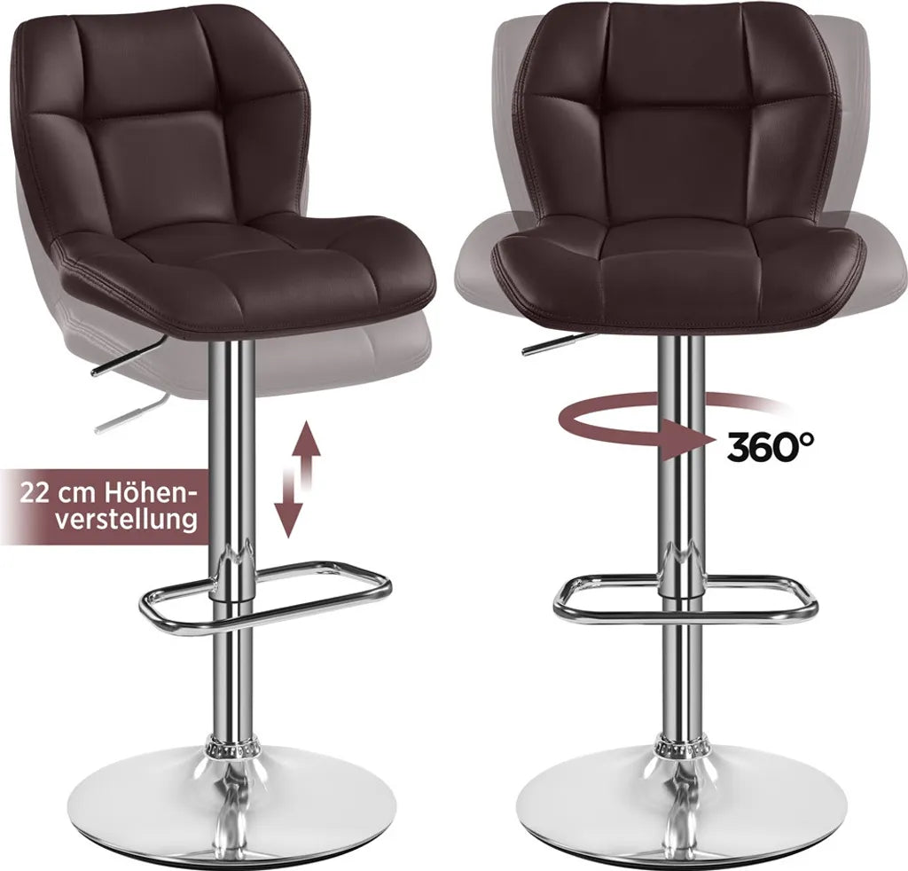 Yaheetech Barhocker-Set, 2er-Set – Braun – Verstellbare, um 360° drehbare Barhocker mit Rückenlehne und Fußstütze