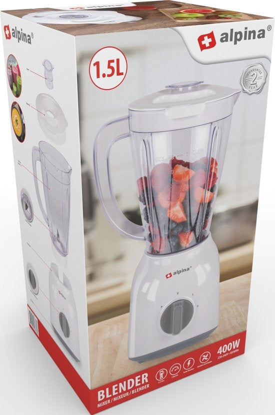 alpina Standmixer - 1,5 Liter - 400 Watt - Turbofunktion - Kunststoffkrug - Weiß
