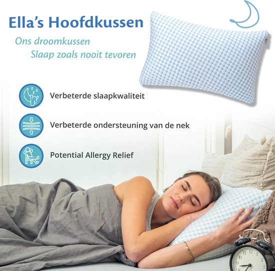 Ella® Kopfkissen Nackenschmerzen 40 x 80 cm - Bambuskissen - Memory Foam / Memory Foam Füllung - Ergonomisch und orthopädisch - Inklusive Kopfkissenbezug
