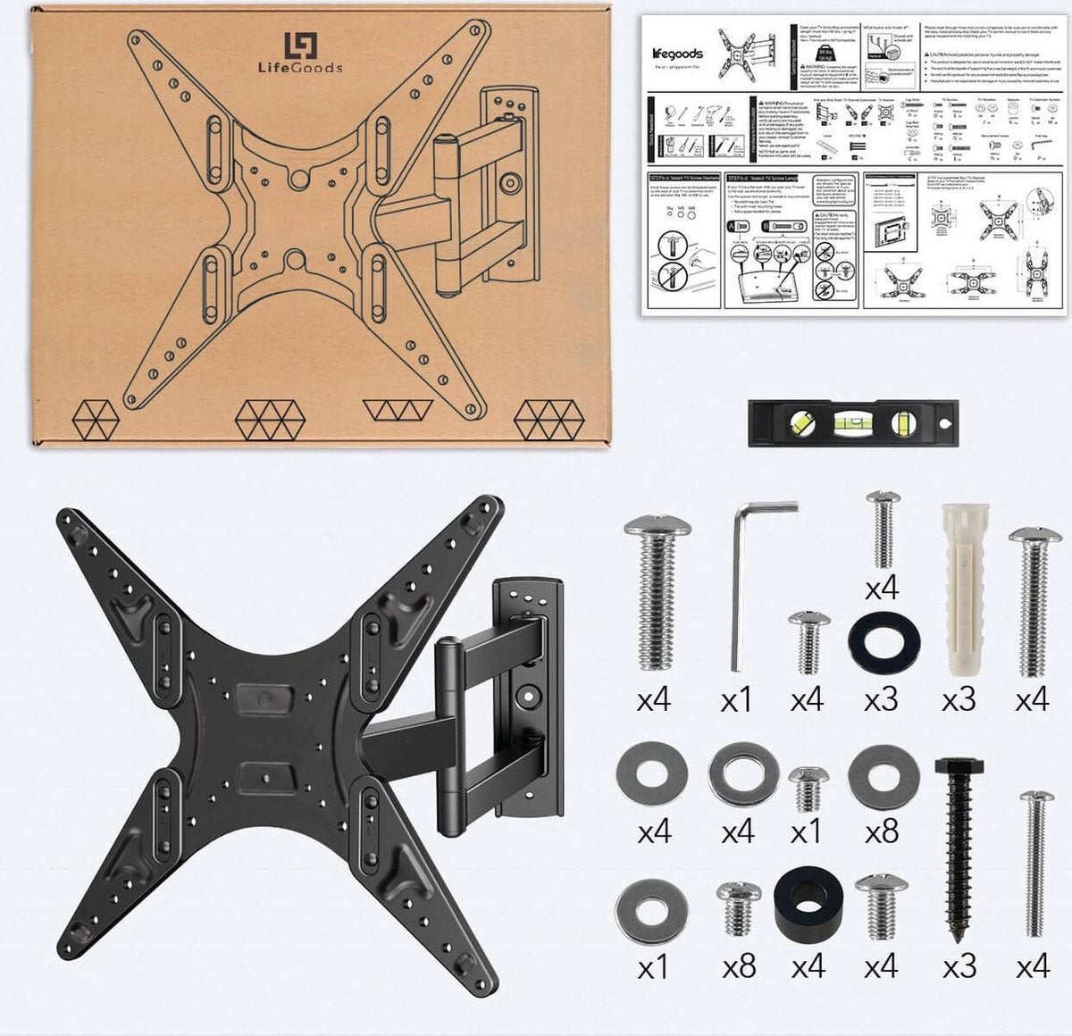 LifeGoods TV-Halterung - drehbar und neigbar - 26 bis 55 Zoll - bis zu 30 KG - Schwarz