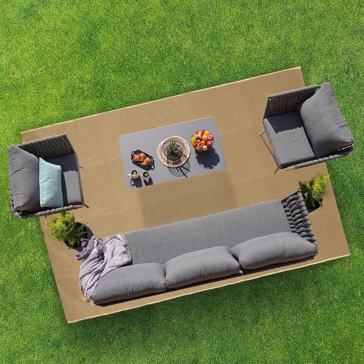 LifeGoods Outdoor-Teppich - 183x290CM - Gartenteppich - Inkl. Tragetasche - Beige