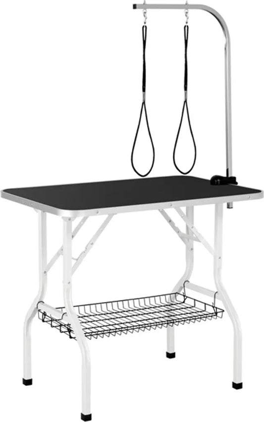 Yaheetech Hundepflege-Tisch 91 x 61 x 80 cm – Schwarz – Zusammenklappbarer Pflege-Tisch mit verstellbarem Pflegearm und Aufbewahrungskorb
