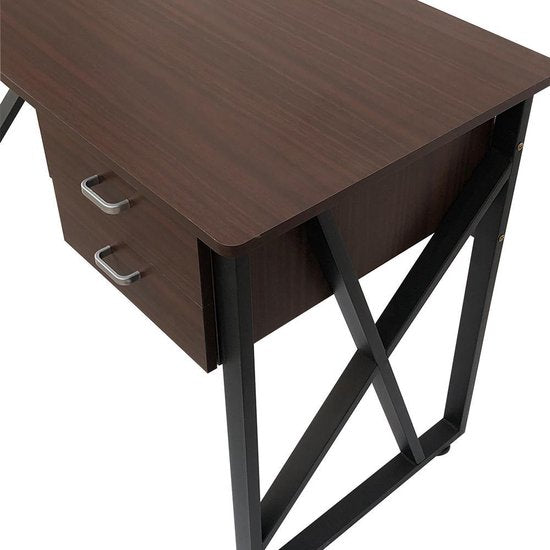Schreibtisch Computertisch Stabil - Beistelltisch - Industrie Vintage - Schwarz Metall Braun Holz