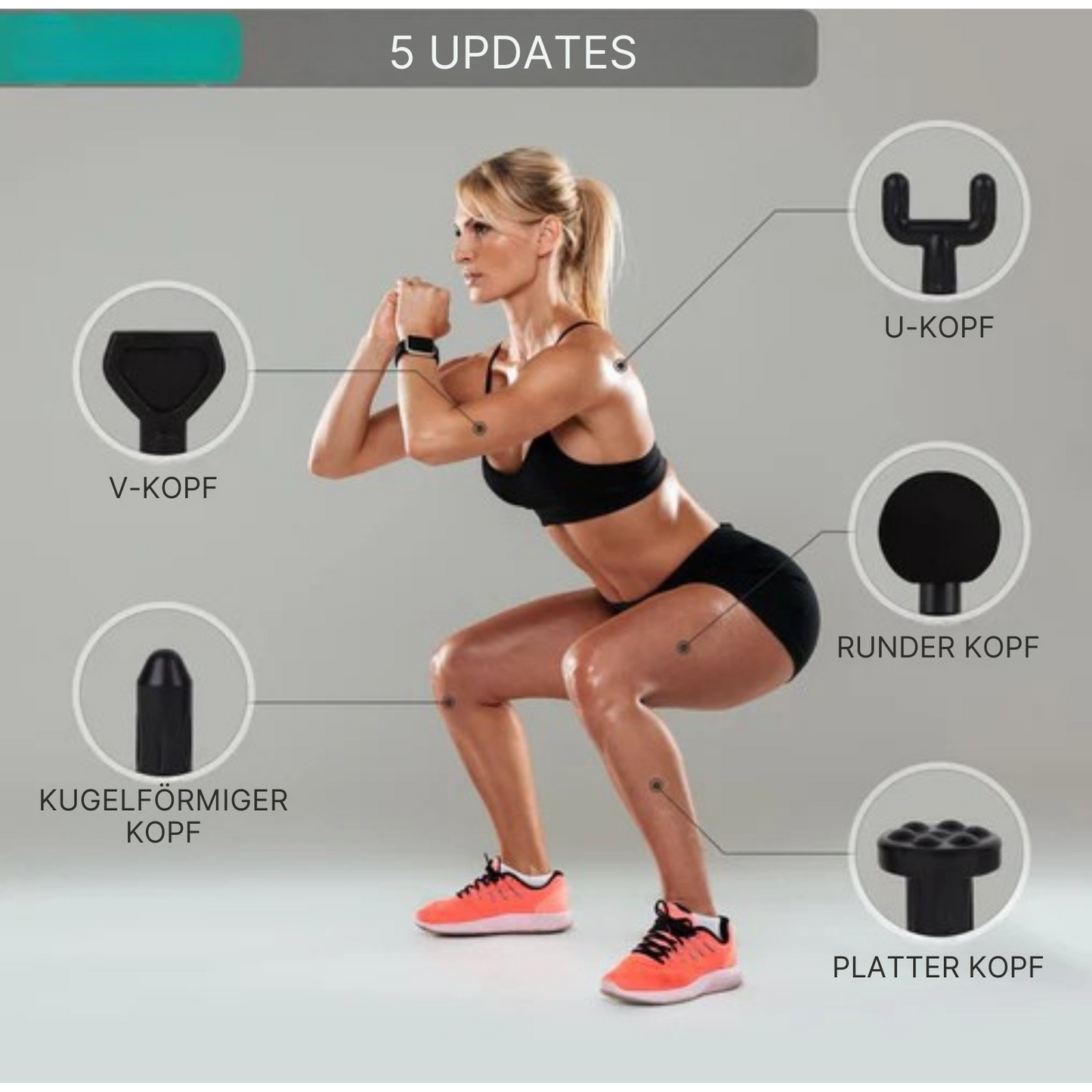 Niceey - Mini-Massagepistole - 6 Geschwindigkeiten - 5 Massageköpfe - Kabellos - Schwarz