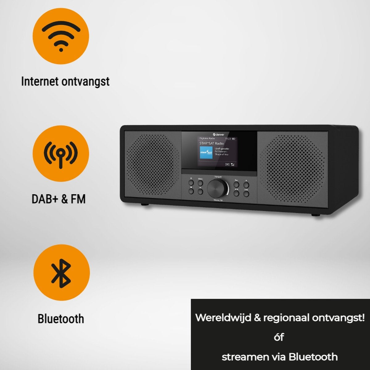 Denver - Internetradio & DAB+ Radio - MIR-270 - 2,4-Zoll-Farbdisplay - 200W Bluetooth & CD-Player - USB & AUX - Kunststoff & Metall - Schwarz