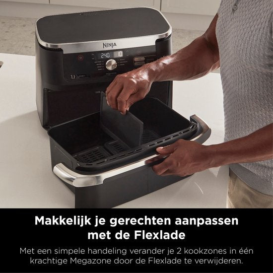 Ninja Foodi FlexDrawer Heißluftfritteuse, DualZone mit herausnehmbarer Trennwand, großer Einschub mit 10,4 l Fassungsvermögen, spülmaschinenfeste Teile mit Antihaftbeschichtung – Schwarz – AF500EU