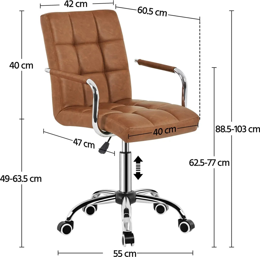 Yaheetech Bürostuhl aus Kunstleder mit Armlehnen – verstellbar und drehbar – Retro-Braun