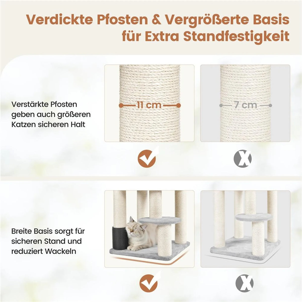 Yaheetech Kratzbaum 160 cm H – ⌀11 cm Sisalstämme, Plattformen & Katzenhöhlen – Hellgrau & Beige