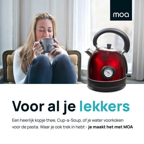 MOA Retro-Wasserkocher Rot 1,8 Liter - Elektrisch - Edelstahl - EK3TR