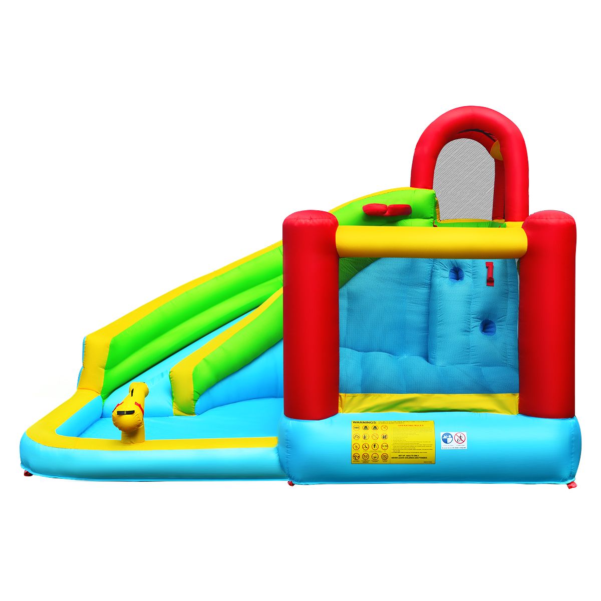 Coast Aufblasbare Hüpfburg 6-in-1 – Geschwungene Rutsche – Kletterwand und Wasserkanone – 320 x 305 x 213 cm