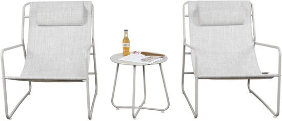 Mannsberger Gartenset – 3-teiliges Lounge-Set – Gartentisch und 2 Stühle – Gartentischset – Stühle mit wasserabweisendem Bezug – Camping – beige