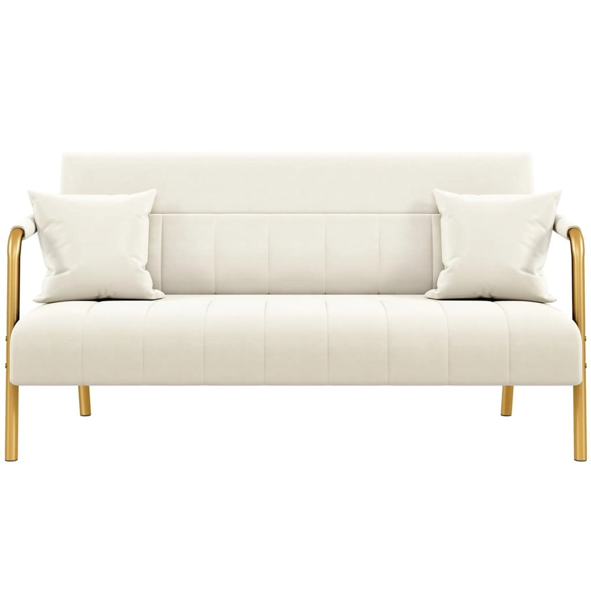 2-Sitzer-Stoffsofa mit Armlehnen und Metallbeinen, beige, 143,5 × 71,5 × 75,5 cm