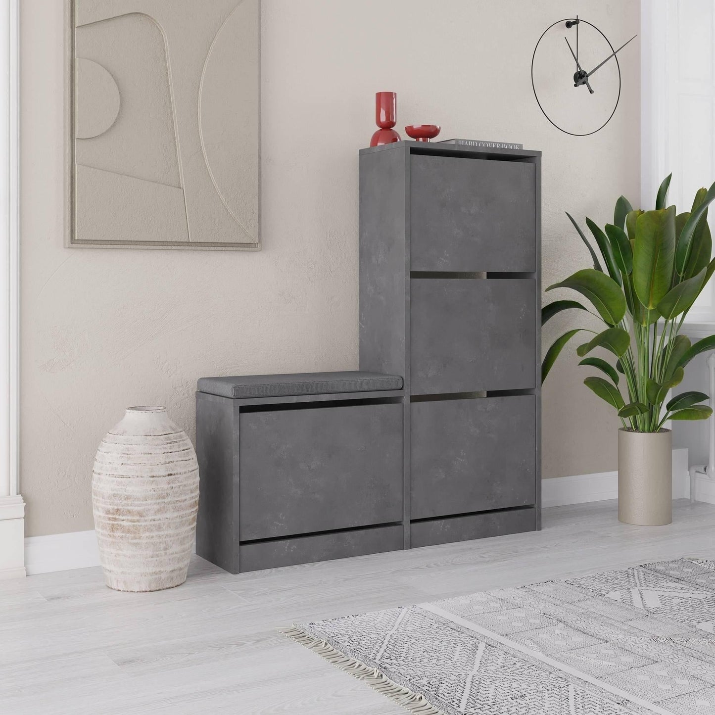 Kalune Design Schuhschrank Dude Grau 105x26x118,5 cm - Stilvoller und geräumiger Schuhschrank