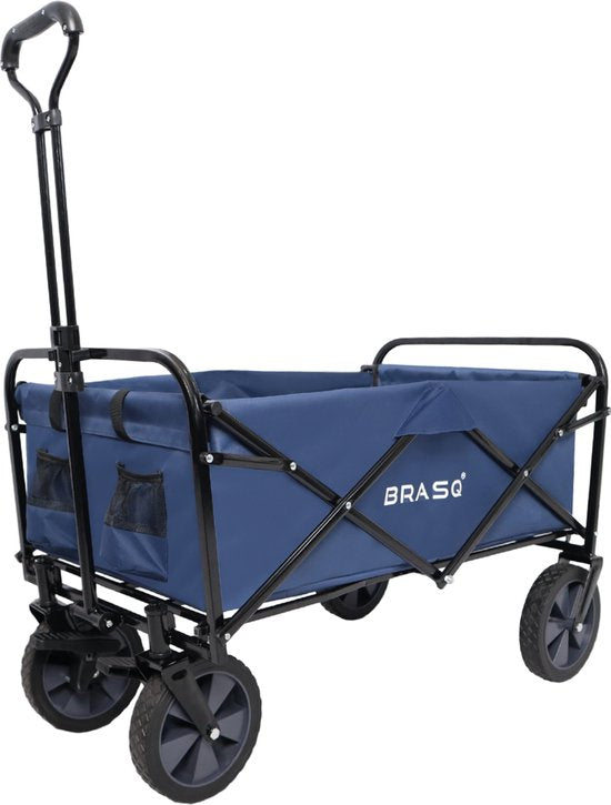 BRASQ Faltbarer Wagen - 100 Liter - 80 KG Kapazität - Schwenkbare Räder mit Bremse - 90x51x100 CM - Verstellbarer Griff - Faltbarer Wagen - Kompakt - Blau