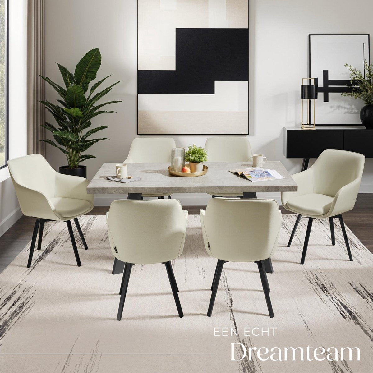 tectake® Esszimmer-Drehstuhl Alicon 57x59x88 cm - 2er-Set - Beige - Stilvolles und bequemes Design für Esszimmer, Wohnzimmer oder Büro