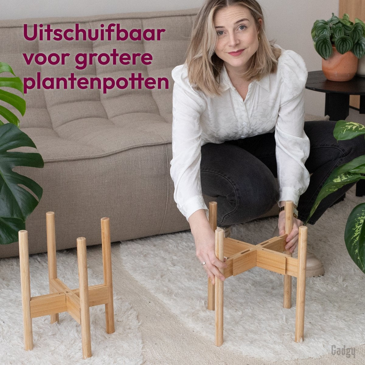 Gadgy Bambus Pflanzenständer - 2 Stück - Pflanzentisch - Indoor-Pflanzentisch - Pflanzenständer - ausziehbar - Holz - Ã˜ 20 bis 30 cm