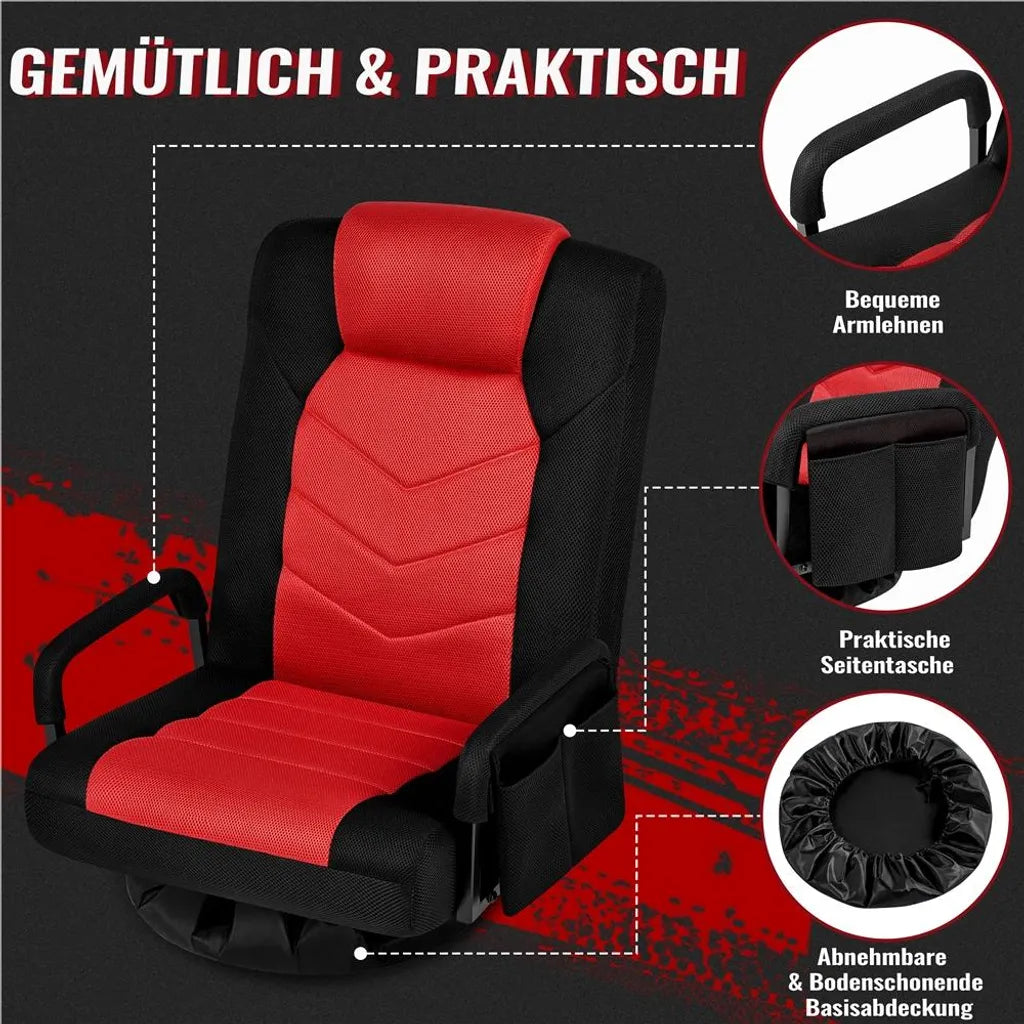 Yaheetech Drehbarer Gaming-Stuhl – Verstellbarer Gaming-Stuhl mit Armlehnen und Seitentasche
