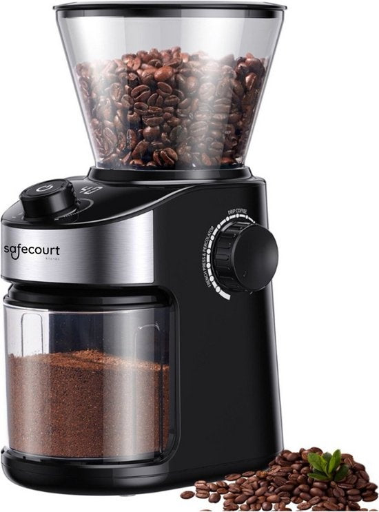 Safecourt Elektrische Kaffeemühle Deluxe - 25 Funktionen - 1000W - Für Kaffeebohnen - Schwarz