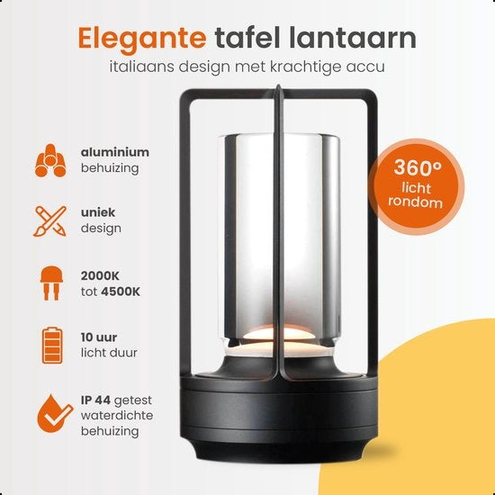 Goliving Tischlampe Wiederaufladbar - Laterne - Kabellos und dimmbar - Moderne Berührungslampe - Nachtlampe für das Schlafzimmer - 17,5 cm - Schwarz
